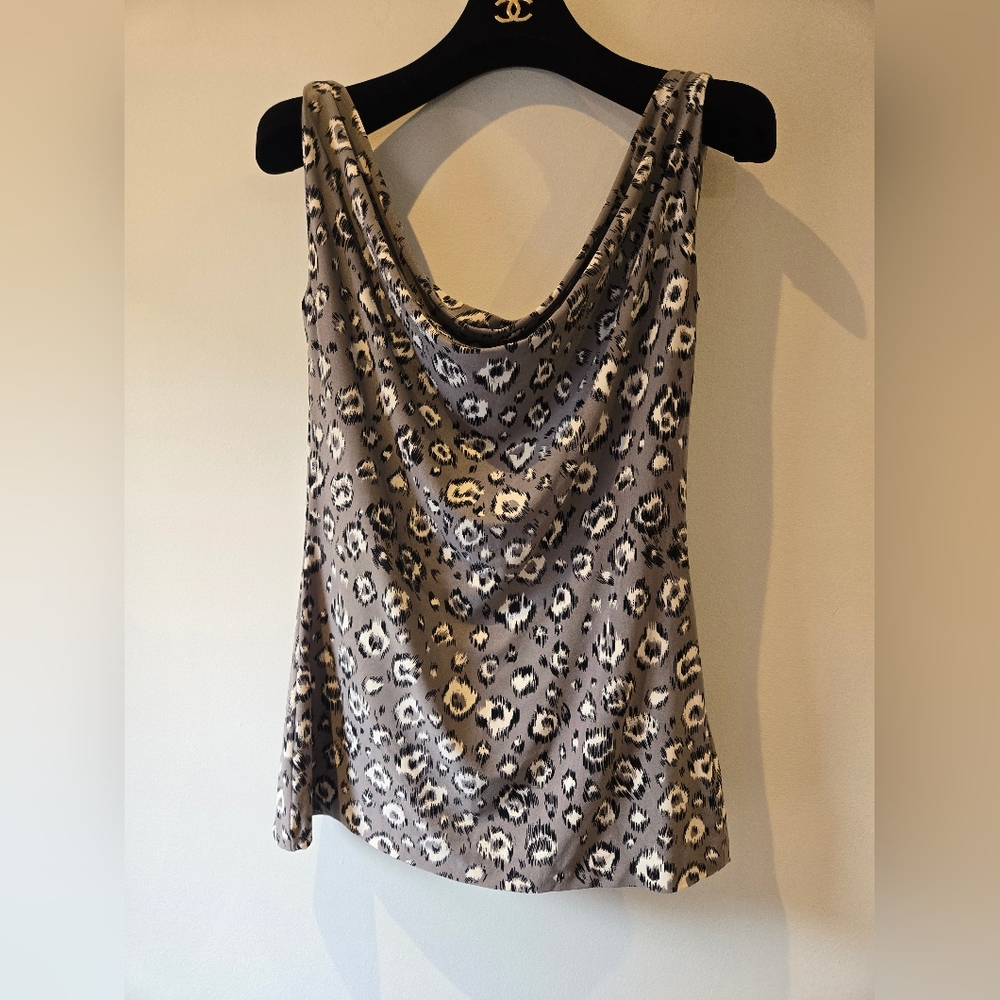 Norma Kamali Leopard Print Cowl Neck Top Size Medium